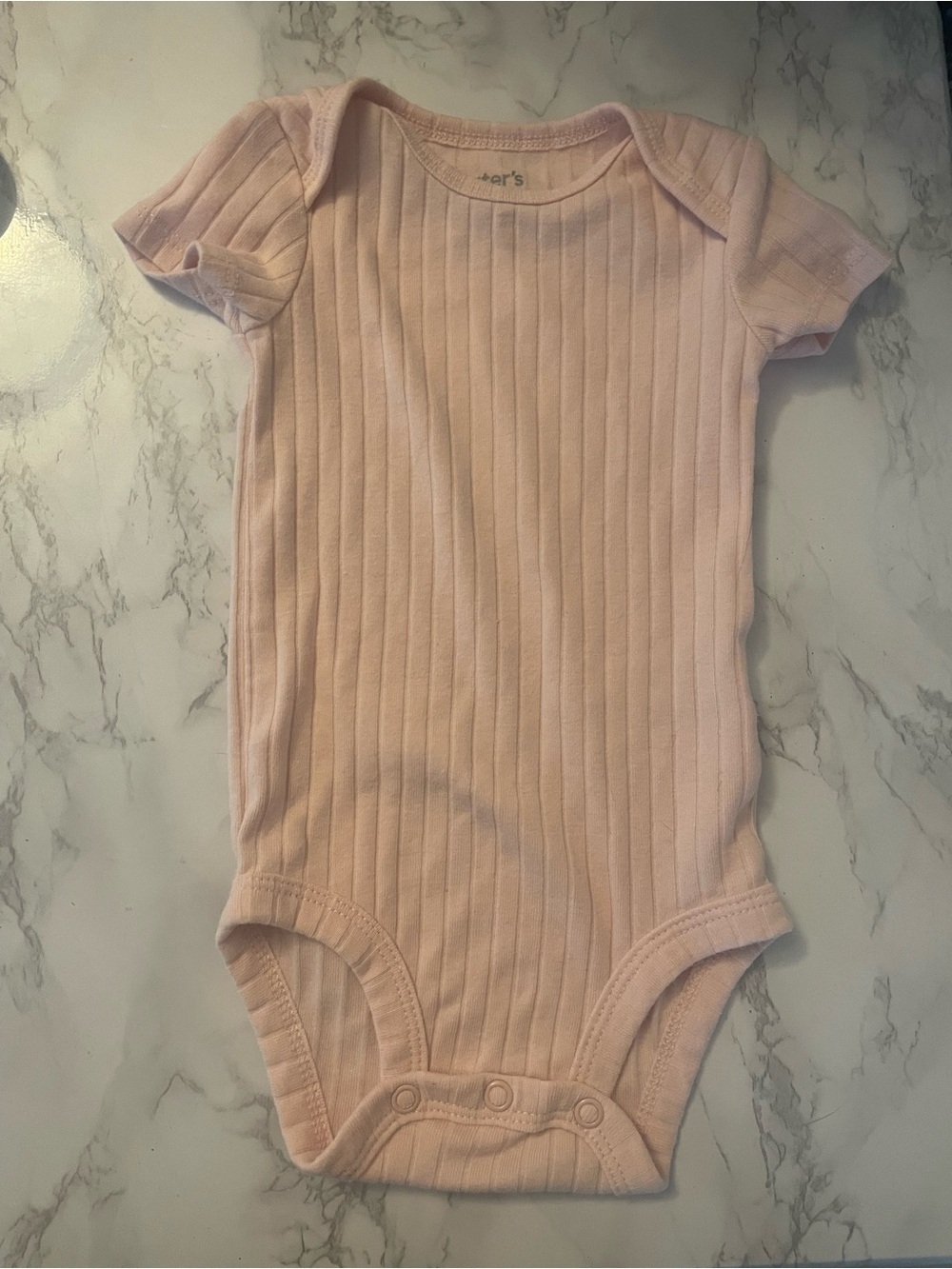 Soft Ribbed Pink Baby One-Piece Bodysuit, 3-6 month